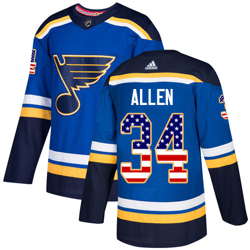 Adidas Blues #34 Jake Allen Blue Home Authentic USA Flag Stitched NHL Jersey